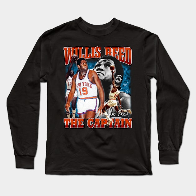 Willis Reed The Captain Basketball Legend Signature Vintage Retro 80s 90s Bootleg Rap Style Long Sleeve T-Shirt by CarDE